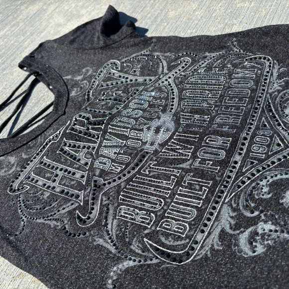 Harley-Davidson Black Scoop Neck Short Sleeve T-Shirt - Picture 2 of 5